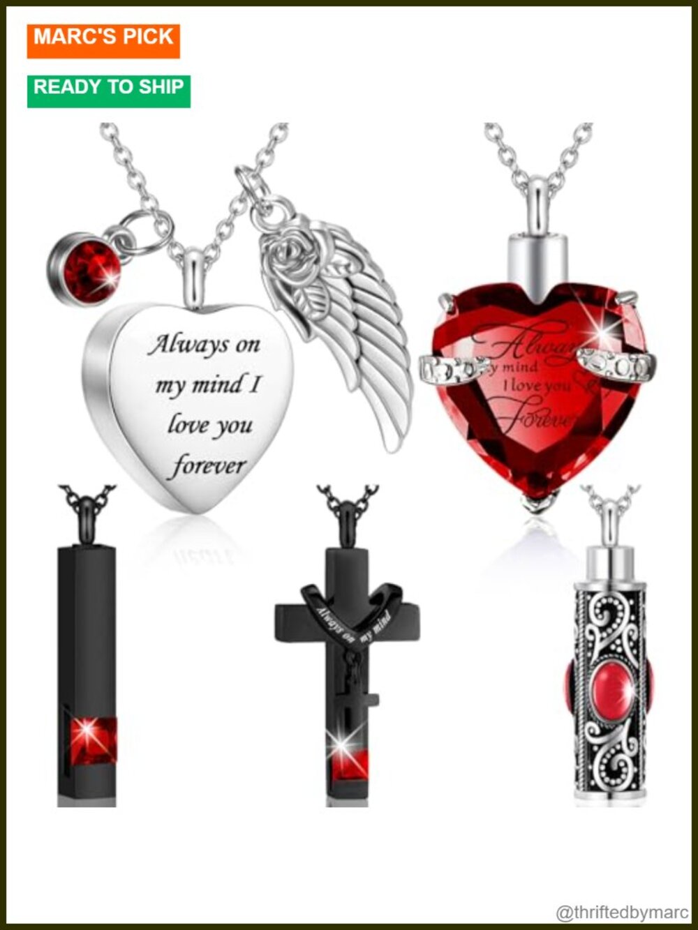 5 PC Cremation Urn Necklace Set Stainless Steel Memorial Keepsake Jewelry